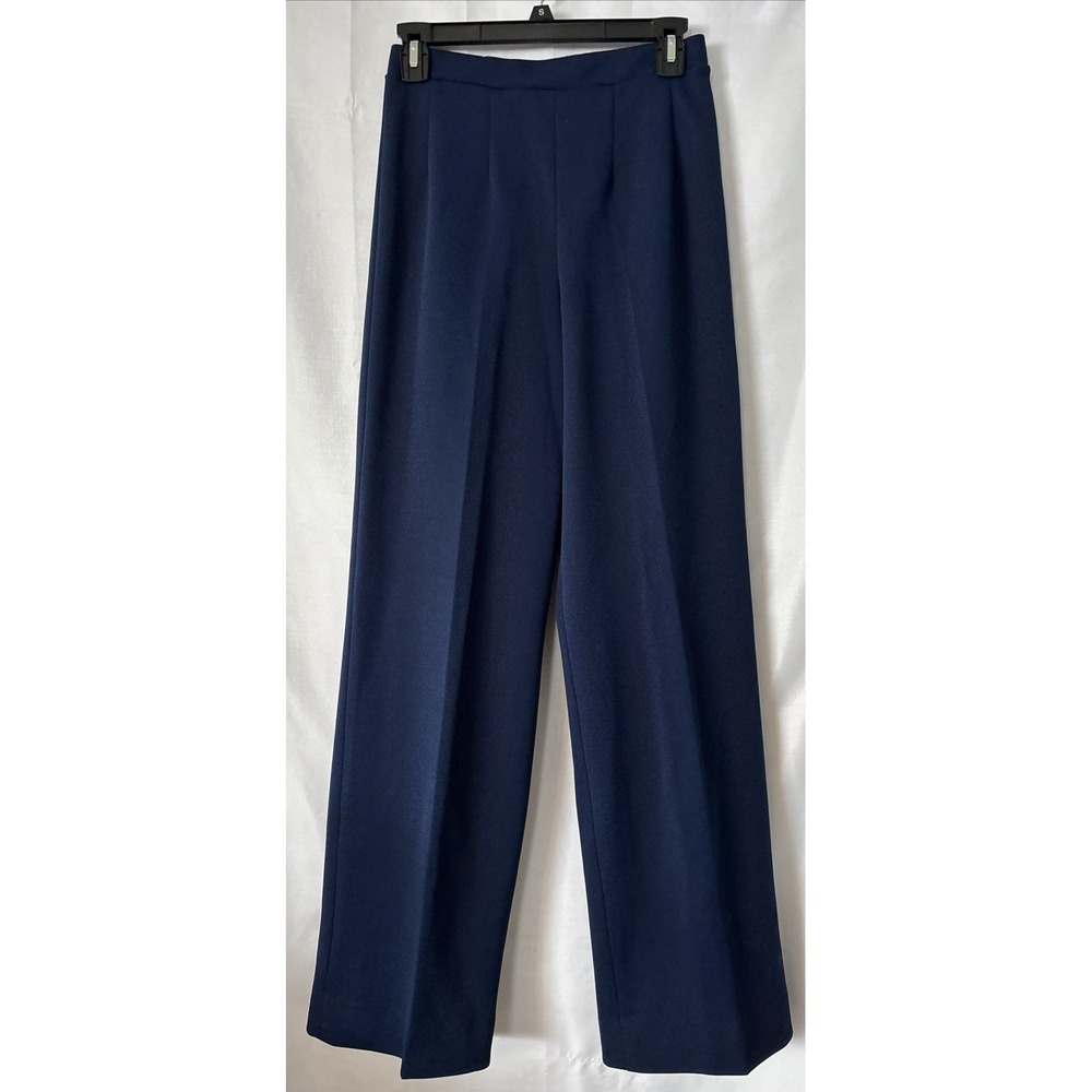 VINTAGE 1970s WOMEN'S Navy Blue STRETCH HIGH‎ WAIST PANTS HAYMAKER 12 Polyester